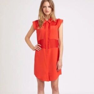 T by Alexander Wang Red Sheer Silk Shirt Dress sz S